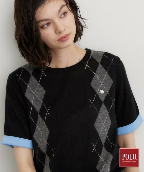THE SHOP TK / ザ ショップ ティーケー ニット・セーター | POLO BCS/アーガイル半袖ニット（ブラック(019)）