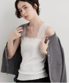 THE SHOP TK / ザ ショップ ティーケー キャミソール・チューブトップ | レース切り替え スクエアリブタンクトップ