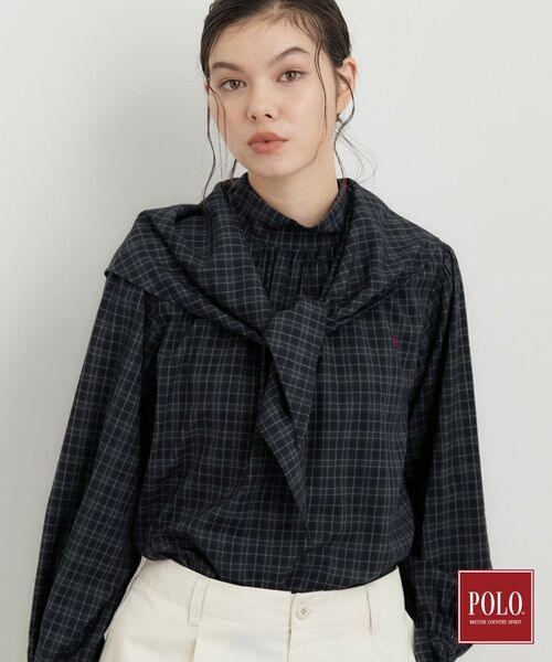 THE SHOP TK / ザ ショップ ティーケー シャツ・ブラウス | POLO BCS/チェックスカーフ付きブラウス（ネイビー(294)）