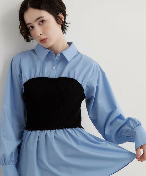 THE SHOP TK / ザ ショップ ティーケー シャツ・ブラウス | 1枚でレイヤードスタイルが完成 ビスチェドッキングシャツ(ブルー(091))