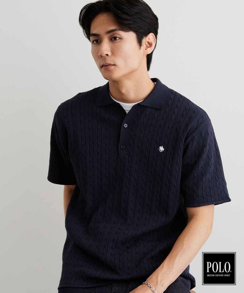 THE SHOP TK / ザ ショップ ティーケー ニット・セーター | POLO BCS/ケーブルニットポロ(ネイビー(094))
