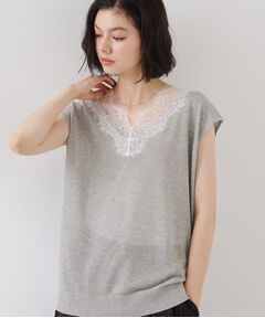 THE SHOP TK / ザ ショップ ティーケー ニット・セーター | ほんのりきらめく レース切り替え スパークシアーニット
