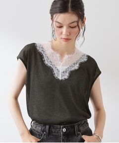 THE SHOP TK / ザ ショップ ティーケー ニット・セーター | ほんのりきらめく レース切り替え スパークシアーニット