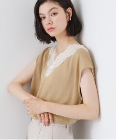 THE SHOP TK / ザ ショップ ティーケー ニット・セーター | ほんのりきらめく レース切り替え スパークシアーニット