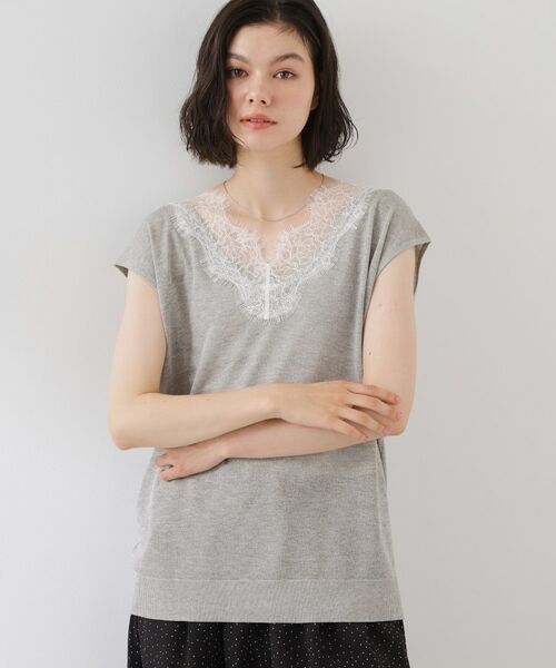 THE SHOP TK / ザ ショップ ティーケー ニット・セーター | ほんのりきらめく レース切り替え スパークシアーニット | 詳細1