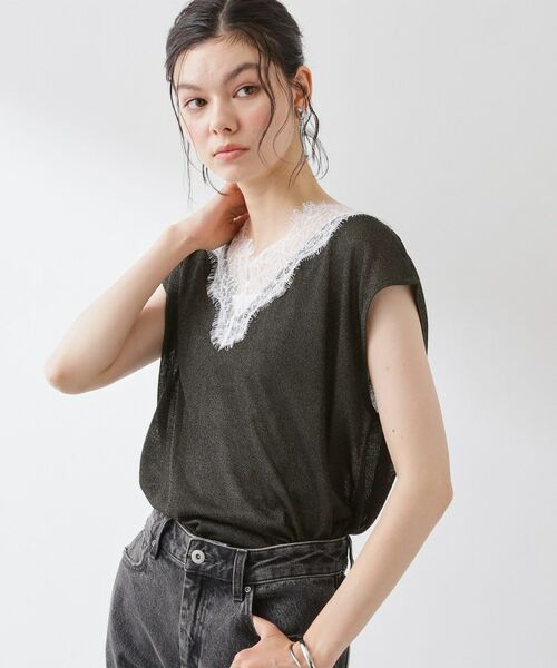 THE SHOP TK / ザ ショップ ティーケー ニット・セーター | ほんのりきらめく レース切り替え スパークシアーニット | 詳細5