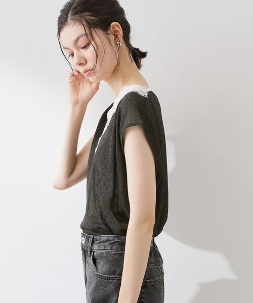 THE SHOP TK / ザ ショップ ティーケー ニット・セーター | ほんのりきらめく レース切り替え スパークシアーニット | 詳細6