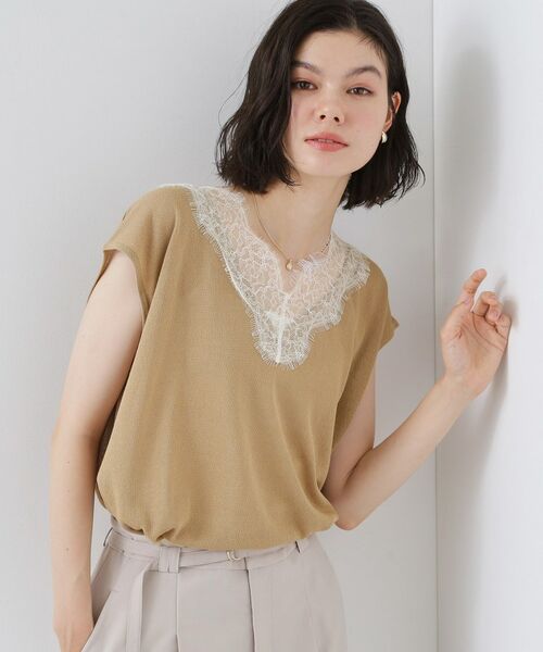 THE SHOP TK / ザ ショップ ティーケー ニット・セーター | ほんのりきらめく レース切り替え スパークシアーニット | 詳細9