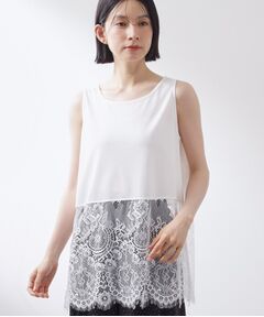 THE SHOP TK / ザ ショップ ティーケー カットソー | 【ひんやり/人気アイテム】レイヤードスタイルに 裾レースタンクトップ