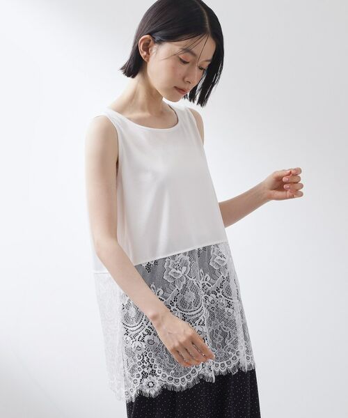 THE SHOP TK / ザ ショップ ティーケー カットソー | 【ひんやり/人気アイテム】レイヤードスタイルに 裾レースタンクトップ | 詳細1