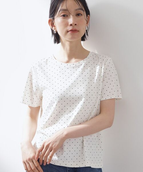 THE SHOP TK / ザ ショップ ティーケー Tシャツ | 大人にちょうどいい チャーム付きドット柄Tシャツ（アイボリー(104)）