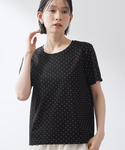 THE SHOP TK / ザ ショップ ティーケー Tシャツ | 大人にちょうどいい チャーム付きドット柄Tシャツ（ブラック(119)）