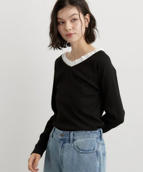THE SHOP TK / ザ ショップ ティーケー カットソー | フリル襟 リブカットソー | 詳細1