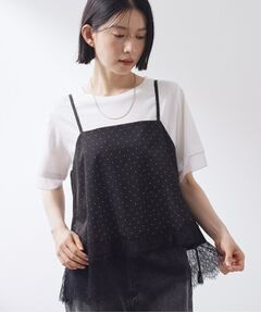 THE SHOP TK / ザ ショップ ティーケー キャミソール・チューブトップ | 【セットアップ可】ドット柄 レース切替キャミ