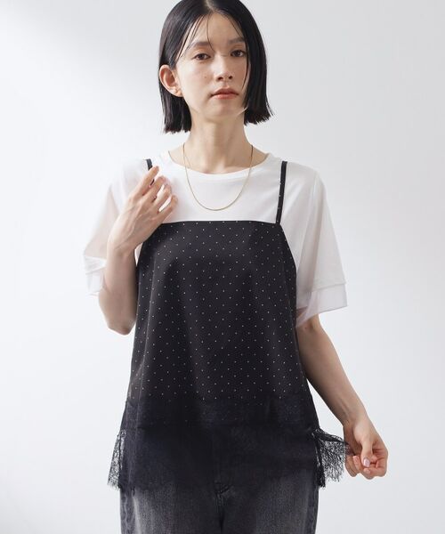 THE SHOP TK / ザ ショップ ティーケー キャミソール・チューブトップ | 【セットアップ可】ドット柄 レース切替キャミ | 詳細10