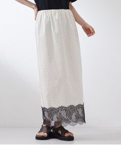 THE SHOP TK / ザ ショップ ティーケー ロング・マキシ丈スカート | 【セットアップ可】ドット柄 裾レースナロースカート