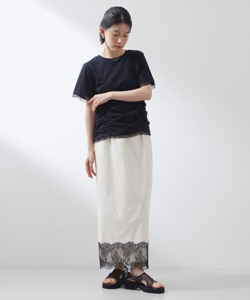 THE SHOP TK / ザ ショップ ティーケー ロング・マキシ丈スカート | 【セットアップ可】ドット柄 裾レースナロースカート | 詳細4