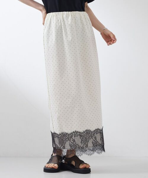 THE SHOP TK / ザ ショップ ティーケー ロング・マキシ丈スカート | 【セットアップ可】ドット柄 裾レースナロースカート（アイボリー(104)）