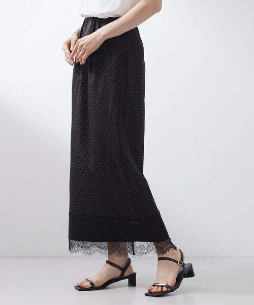 THE SHOP TK / ザ ショップ ティーケー ロング・マキシ丈スカート | 【セットアップ可】ドット柄 裾レースナロースカート（ブラック(119)）
