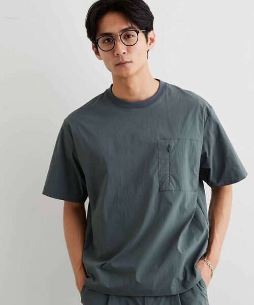 THE SHOP TK / ザ ショップ ティーケー Tシャツ | 【ストレッチ／洗濯機OK／セットアップ可】ナイロンフハク半袖Tシャツ（チャコールグレー(013)）