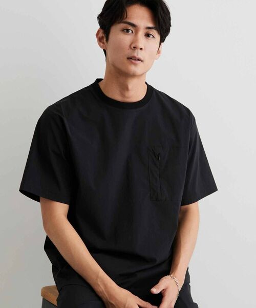 THE SHOP TK / ザ ショップ ティーケー Tシャツ | 【ストレッチ／洗濯機OK／セットアップ可】ナイロンフハク半袖Tシャツ（ブラック(019)）