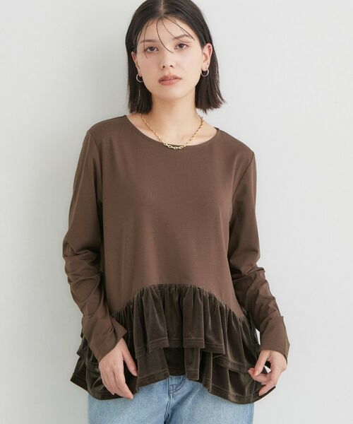 THE SHOP TK / ザ ショップ ティーケー カットソー | フリルベロアペプラムトップス | 詳細9