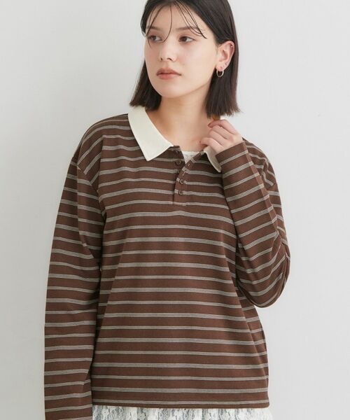 THE SHOP TK / ザ ショップ ティーケー ポロシャツ | ボーダーポロシャツ（ブラウン(343)）