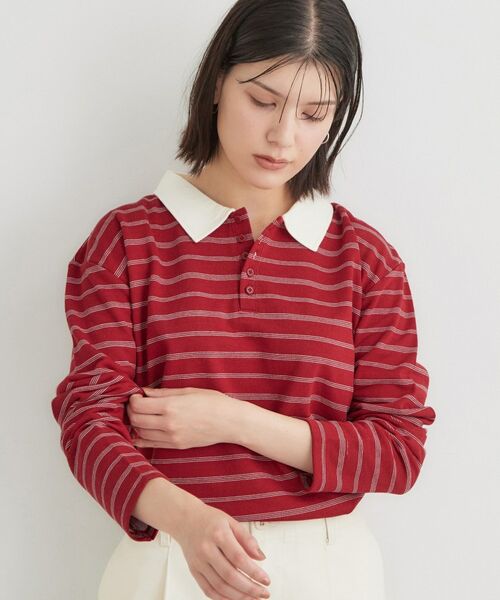 THE SHOP TK / ザ ショップ ティーケー ポロシャツ | ボーダーポロシャツ（レッド(363)）