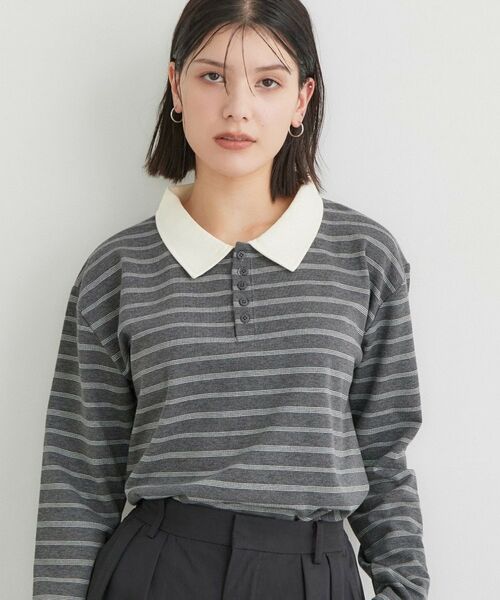 THE SHOP TK / ザ ショップ ティーケー ポロシャツ | ボーダーポロシャツ（チャコールグレー(314)）