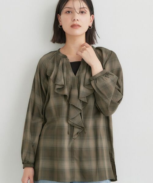 THE SHOP TK / ザ ショップ ティーケー シャツ・ブラウス | ビエラチェックフリルブラウス（ブラウン(243)）