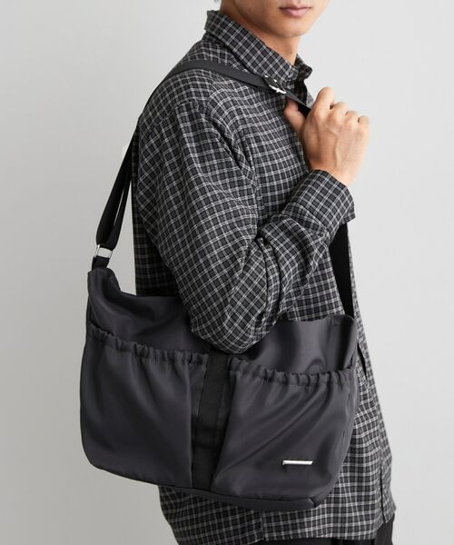 THE SHOP TK / ザ ショップ ティーケー ショルダーバッグ | ダブルポケット ナイロンショルダーバッグ（チャコールグレー(013)）