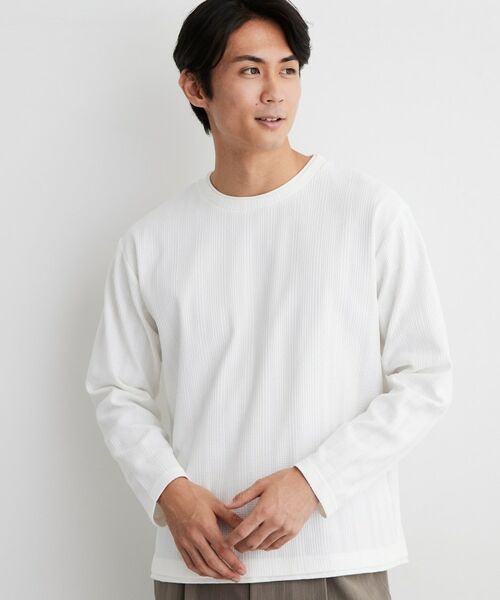 THE SHOP TK / ザ ショップ ティーケー カットソー | 【洗濯機OK】ワッフル レイヤード 長袖Tシャツ(オフホワイト(003))