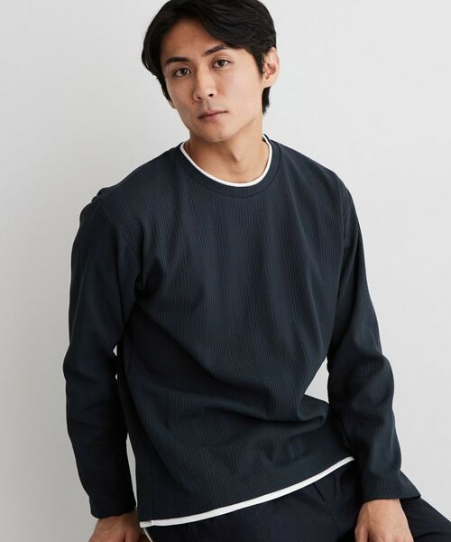THE SHOP TK / ザ ショップ ティーケー カットソー | 【洗濯機OK】ワッフル レイヤード 長袖Tシャツ(チャコールグレー(013))