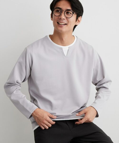 THE SHOP TK / ザ ショップ ティーケー カットソー | 【洗濯機OK】カノコキーネック レイヤード長袖Tシャツ | 詳細1