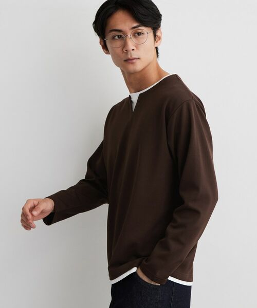 THE SHOP TK / ザ ショップ ティーケー カットソー | 【洗濯機OK】カノコキーネック レイヤード長袖Tシャツ | 詳細10