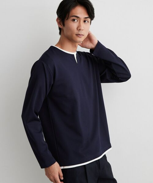 THE SHOP TK / ザ ショップ ティーケー カットソー | 【洗濯機OK】カノコキーネック レイヤード長袖Tシャツ | 詳細14