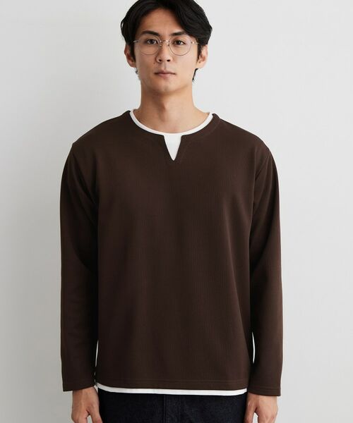 THE SHOP TK / ザ ショップ ティーケー カットソー | 【洗濯機OK】カノコキーネック レイヤード長袖Tシャツ | 詳細17
