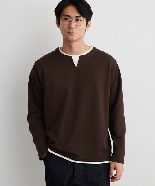 THE SHOP TK / ザ ショップ ティーケー カットソー | 【洗濯機OK】カノコキーネック レイヤード長袖Tシャツ | 詳細9