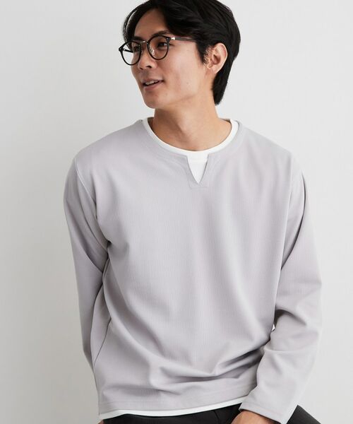 THE SHOP TK / ザ ショップ ティーケー カットソー | 【洗濯機OK】カノコキーネック レイヤード長袖Tシャツ（ライトグレー(011)）
