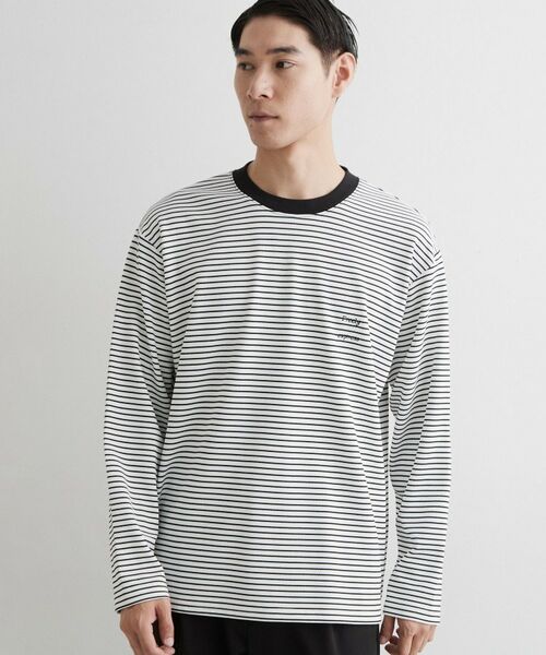 THE SHOP TK / ザ ショップ ティーケー カットソー | 【洗濯機OK】リップルボーダー長袖Tシャツ（オフホワイト(303)）