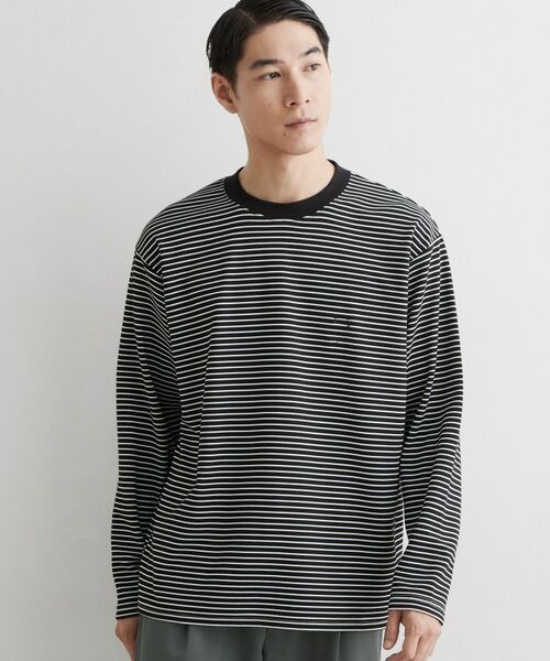 THE SHOP TK / ザ ショップ ティーケー カットソー | 【洗濯機OK】リップルボーダー長袖Tシャツ（ブラック(319)）