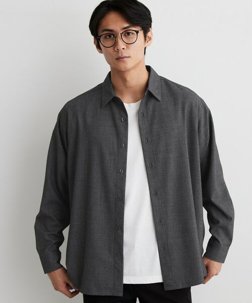 THE SHOP TK / ザ ショップ ティーケー シャツ・ブラウス | 【洗濯機OK】ウールライク 長袖シャツ(チャコールグレー(013))
