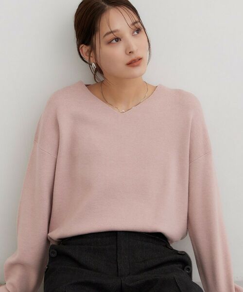 THE SHOP TK / ザ ショップ ティーケー ニット・セーター | 【毛玉になりにくい/静電気防止/洗える】KINOCO 総針Vネックニット(ライトピンク(970))