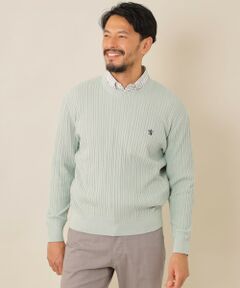 綿/麻ケーブルクルーネックセーター