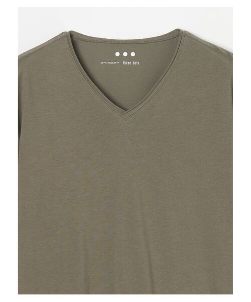 three dots / スリードッツ Tシャツ | Men's light sanded cashmere touch roll v neck T | 詳細2