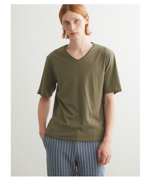 three dots / スリードッツ Tシャツ | Men's light sanded cashmere touch roll v neck T | 詳細6