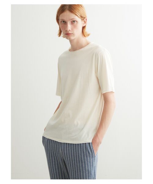 three dots / スリードッツ Tシャツ | Men's light sanded cashmere touch roll crew neck T | 詳細6