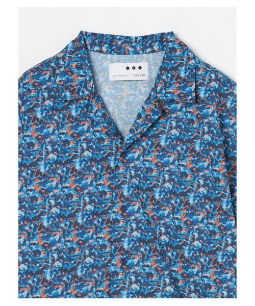 three dots / スリードッツ シャツ・ブラウス | Unisex blue marble open collar shirts | 詳細2