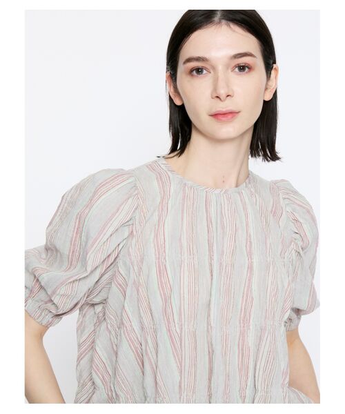 three dots / スリードッツ その他トップス | Stripe cotton shirling top | 詳細8
