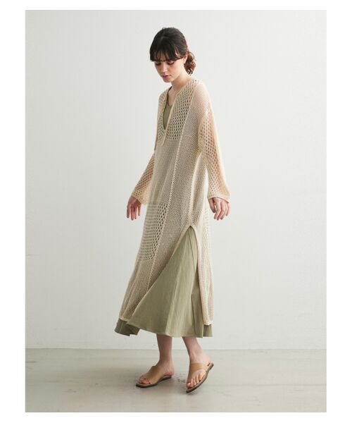 three dots / スリードッツ ドレス | Cotton linen mesh l/s dress | 詳細9
